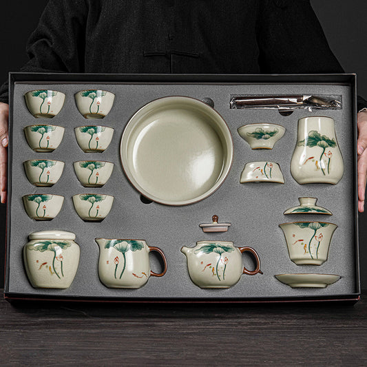 New Ceramic Chinese Kung Fu Tea Set, Complete Traditional Teapot and Cups for Home Use, Living Room Hospitality, Tea Brewing and Serving Essentials