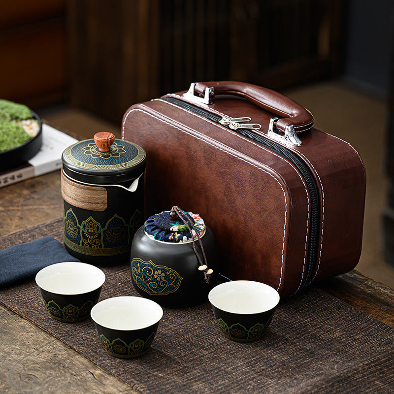 便携式日式旅行茶具 - 户外露营功夫茶套装，带盒紧凑陶瓷杯，节日企业礼品