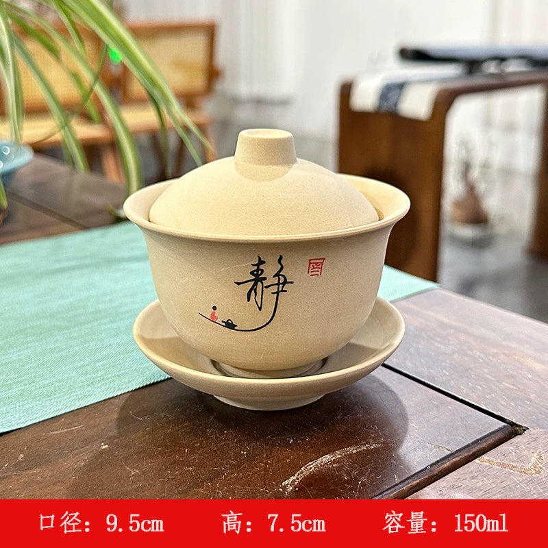 Extra-Large Sancai Lidded Tea Bowl - Ceramic Gongfu Tea Set with Dehua Blue-and-White Porcelain Design, White Porcelain Covered Cup for Brewing and Serving