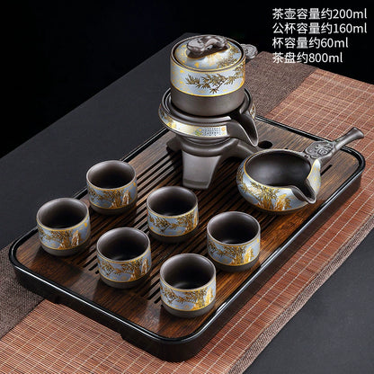 宜兴紫砂茶具 - 豪华自动茶壶配功夫茶杯，轻松冲泡家庭仪式，优质紫砂陶瓷配件