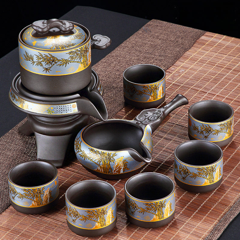 宜兴紫砂茶具 - 豪华自动茶壶配功夫茶杯，轻松冲泡家庭仪式，优质紫砂陶瓷配件